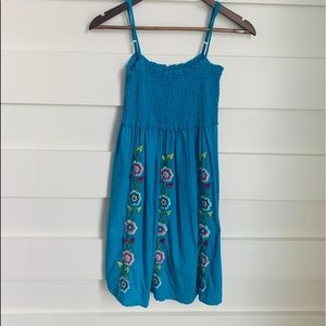 Johnny Was Blue Floral Embroidered Midi Dress
